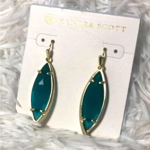 Kendra Scott Maxwell Emerald Cat’s Eye Gold Tone Drop Earrings - NEW
